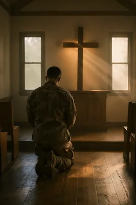 Soldier Kneeling in Prayer at Chapel Cross