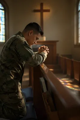 Soldier Kneeling in Prayer at Chapel Cross