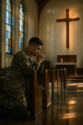 Soldier Kneeling in Prayer at Chapel Cross