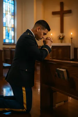 Soldier Kneeling in Prayer at Chapel Cross