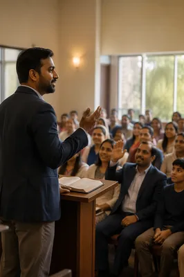 Pastor Preaching to Engaged Congregation Indoors