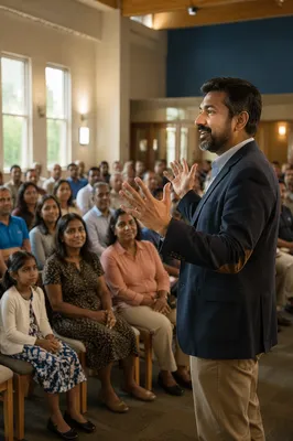 Pastor Speaking to Engaged Congregation Indoors