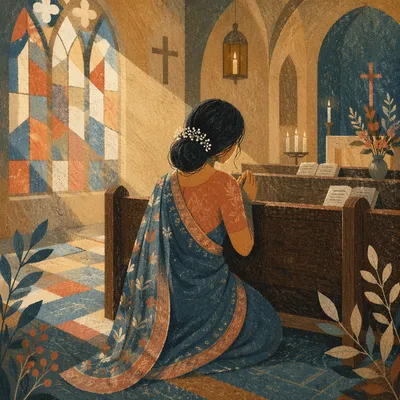 South Asian Woman Praying in Church