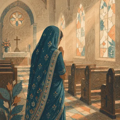 South Asian Woman Praying in Church
