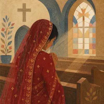 South Asian Woman Praying in Church