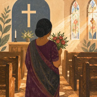 South Asian Woman Praying in Church