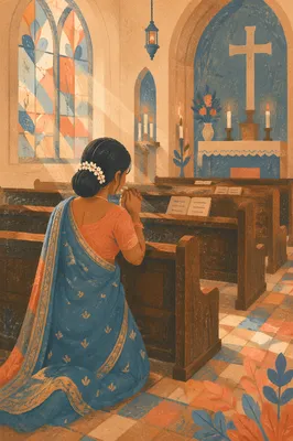 South Asian Woman Praying in Church