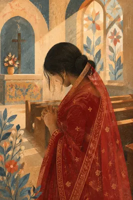South Asian Woman Praying in Church