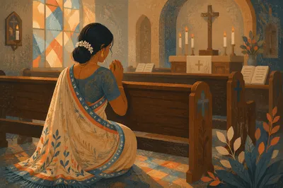 South Asian Woman Praying in Church