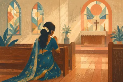 South Asian Woman Praying in Church