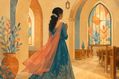 South Asian Woman Praying in Church