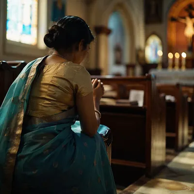 South Asian Woman Praying in Church
