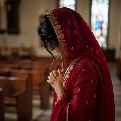 South Asian Woman Praying in Church