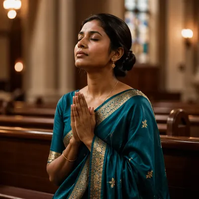South Asian Woman Praying in Church
