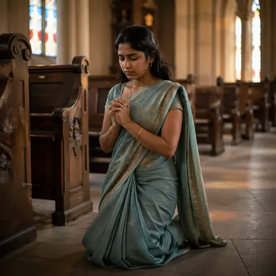 South Asian Woman Praying in Church