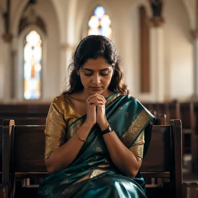 South Asian Woman Praying in Church