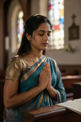 South Asian Woman Praying in Church