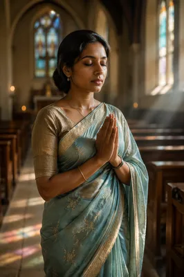 South Asian Woman Praying in Church