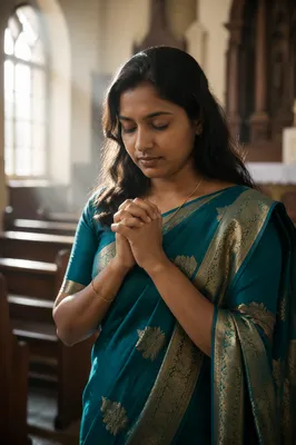 South Asian Woman Praying in Church