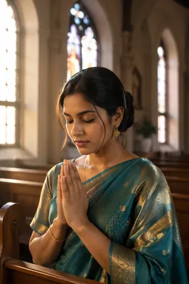 South Asian Woman Praying in Church