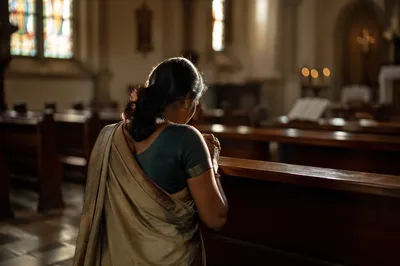 South Asian Woman Praying in Church