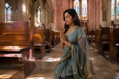 South Asian Woman Praying in Church
