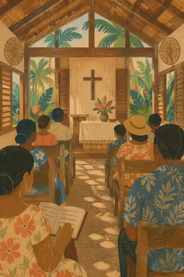 Open Air Tropical Church Service Interior