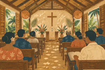 Open Air Tropical Chapel Service Scene