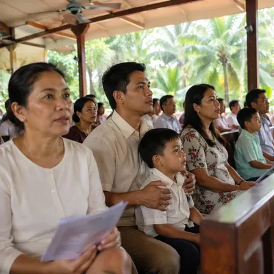 Peaceful Southeast Asian Church Service Gathering