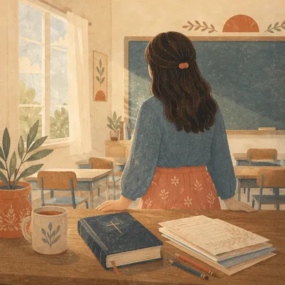 Quiet Morning Teacher Bible Classroom Scene