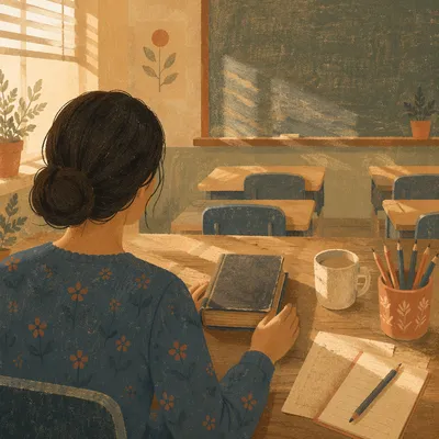 Quiet Morning Teacher Bible Classroom Scene