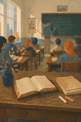 Open Bible on Teacher Desk at Dawn