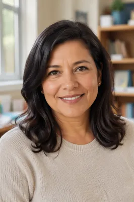 Friendly Female Teacher Headshot in Classroom