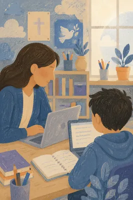 Supportive Teacher Guiding Student in Classroom