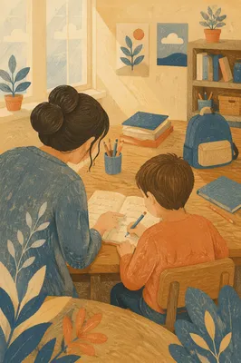 Teacher Helping Student in Sunny Classroom