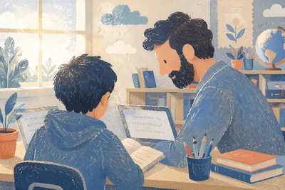 Supportive Teacher Guiding Student in Classroom