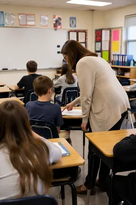 Teacher Guiding Student in Classroom Learning