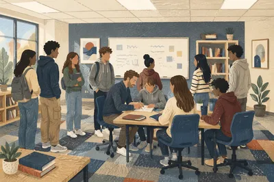 Teacher Helping Student in Diverse Classroom
