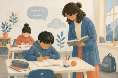 Diverse Teacher Supporting Students in Classroom