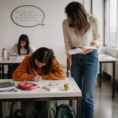 Diverse Teacher Helping Students in Classroom