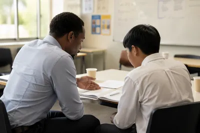 Teacher Mentoring Student in Diverse Classroom