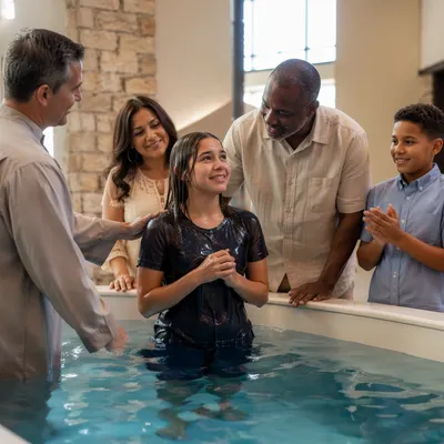 Teen Baptism Celebration with Family in Church
