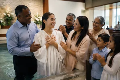 Teen Baptism Celebration by Indoor Church Pool