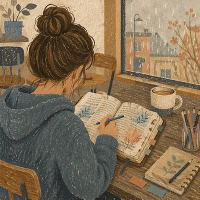 Teen Bible Journaling in Cozy Coffee Shop