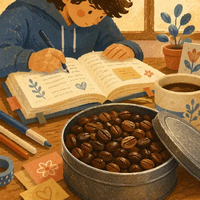 Teen Bible Journaling in Cozy Coffee Shop