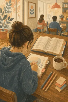 Teen Bible Journaling in Cozy Coffee Shop