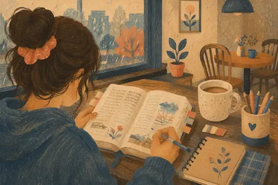 Teen Bible Journaling in Cozy Coffee Shop