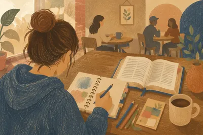 Teen Bible Journaling in Cozy Coffee Shop