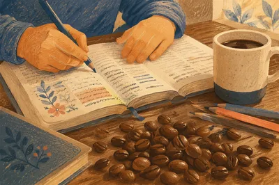 Teen Bible Journaling in Cozy Coffee Shop