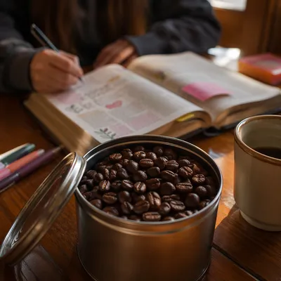 Teen Bible Journaling in Cozy Coffee Shop